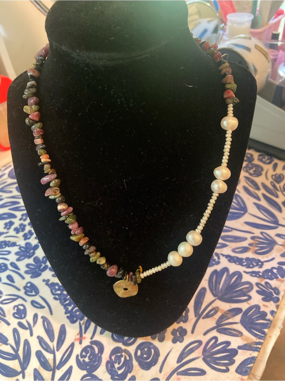 Multi-Color Tourmaline and Pearl Necklace